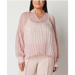 NWT Ryegrass Pale Rose Pink Sparkle Split Neck Long Sleeve Top Blouse M